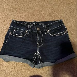 Blue denim midi shorts